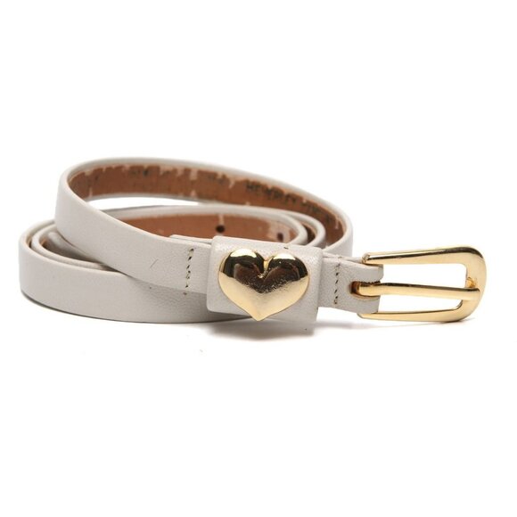 Vintage Beverly Hamburg Skinny Leather Belt  Gold Heart Beige Made in Canada - Picture 14 of 14